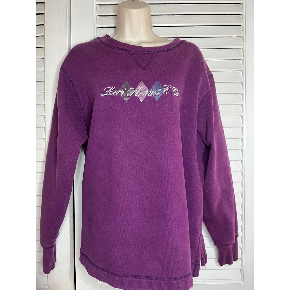 Vintage 90s Levis Red Tab Sweatshirt Large Purple Embroidered Argyle Logo